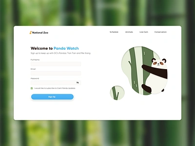 National Zoo Sign Up Form | #CreateWithAdobeXD bamboo bear branding conservation educational kids log in login login form national panda sign in sign up ui washington dc web design zoo