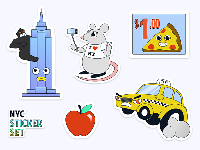 New York City Sticker Set apple big apple cities city empire state building illustration king kong new york new york city nyc pizza rat selfie sticker stickers taxi