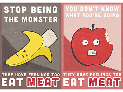 They Have Feelings Too 2 apple banana eat fear food fruit meat orange pear peeler poster sad scared