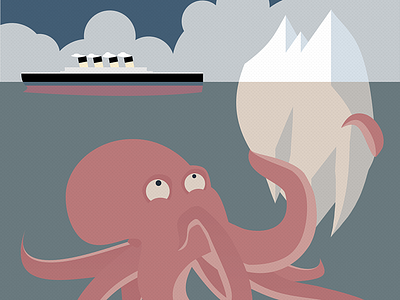 Octopus's bath toys iceberg illustration ocean octopus sea ship squid titanic