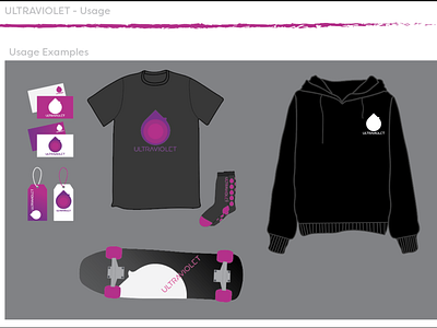 "Ultraviolet" Logo: Usage Examples business cards design flames hoodie logo purple skateboard design socks tags tshirt ultraviolet usage violet