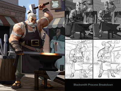 Blacksmith Process - Now with color! characterdesign digital painting digitalpainting fantasy illustration