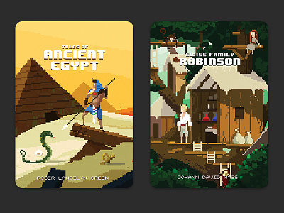 Puffin Pixels covers - Ancient Egypt and Swiss Family Robinson books classics cover literature pixel art pixels puffin