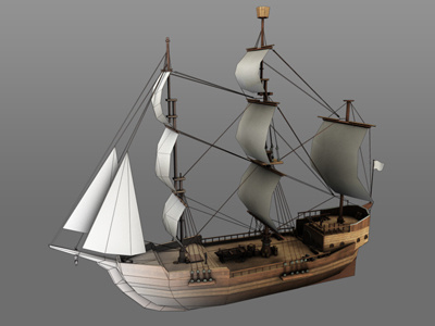Low Poly Pirate Ship 3d maya model ship