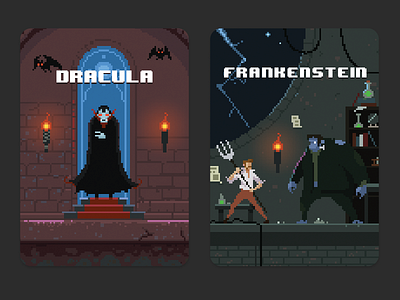 Puffin Pixels covers - Dracula and Frankenstein