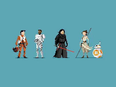 The Force Awakens (new cast) bb 8 finn kylo ren pixel pixel art poe rey star wars starwars the force awakens