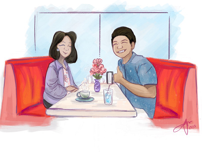 Mother and Son Lunch Date animation caracter commision concept art diner family illustration