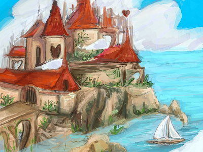 Queen of Hearts Castle animation castle concept art environment design fantasy art illustration island sailing
