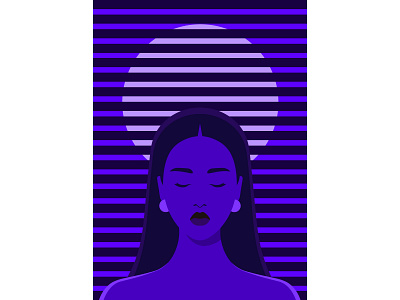 Insomnia asian dreaming face flat girl illustration insomnia minimalism moon night portrait purple sleeping vector violet woman
