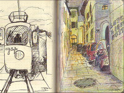 Random illustrations in notepad firenze florence ink strogino tram vicolo