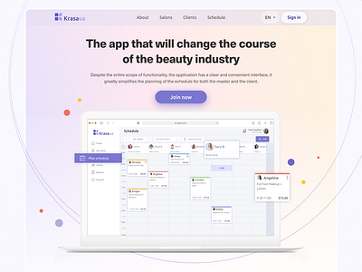 Landing page for  CRM system of Beauty salons