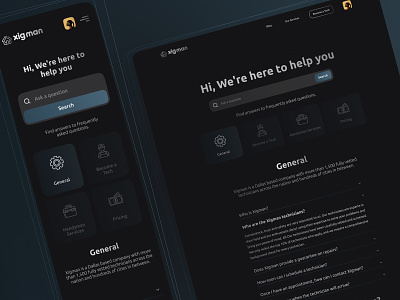 Xigman - FAQ & Help Center branding design faq graphic design help helpcenter logo question ui vector
