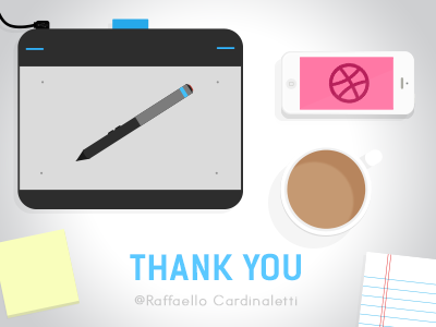 Thank you for the invite! coffee dribbble invite table thanks wacom