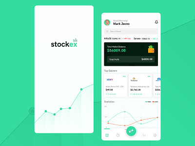 Stock Market App - Stockex app design branding design green mobile app mobile dashboard ui mobile stock app stock app stock app ui stock market stockex ui ux