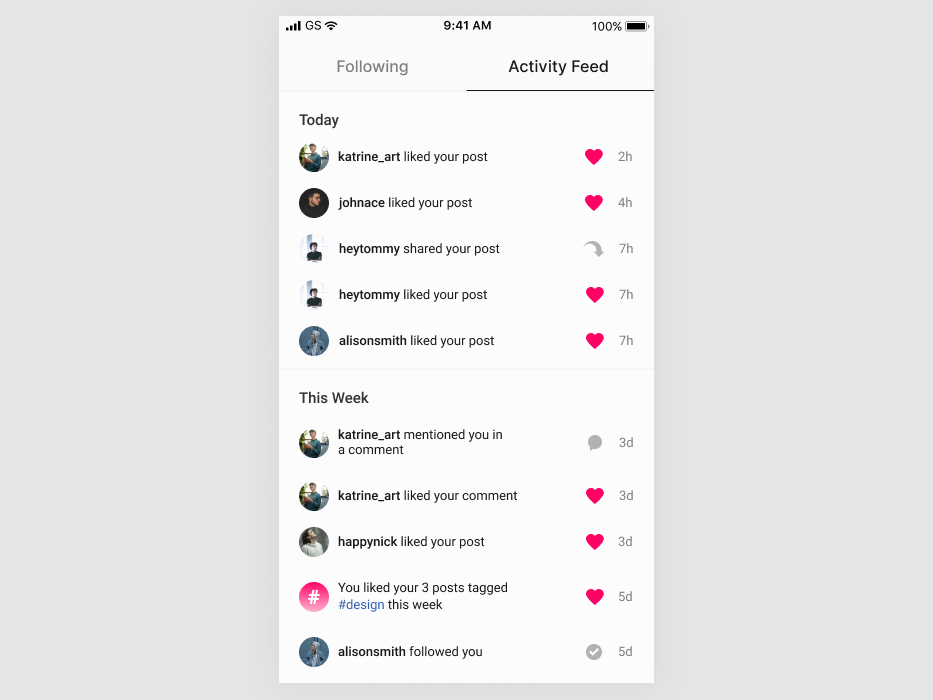 Daily UI #047 Activity Feed by Yuliia K on Dribbble