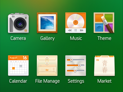 Mi Theme Icon Set (1) calendar camera file gallery icon market mi music setting theme xiaomi