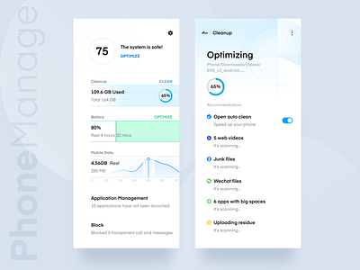 Phone Manager Redesign android battery chart clean ios manager neat optimization phone sheet trend trend 2019 ux ux ui