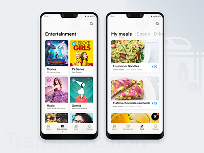 Transportation 'Entertainment and Food' android dashboard recipe app sketch trend 2019 trend 2020 ui design user interface ux