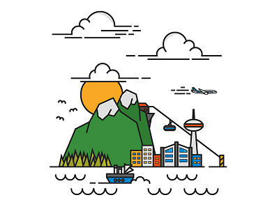 Cityscape art city cityscape design flat illustration mountain ship sky vector watter