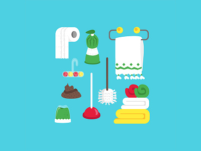 Cleaning time art bathroom clean cleaning design flat illustration poop toilet paper towel