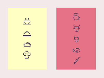 Simple food icon carrot chicken cow fish food icon pig