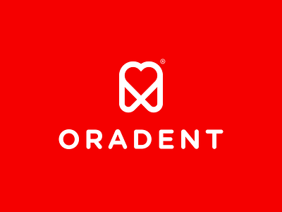 Oradent dentist good health heart logo minimal red simple teeths tooth white