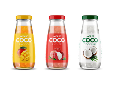 Nata De Coco beverage bottle coconut colors drink fruit lychee mango package simple