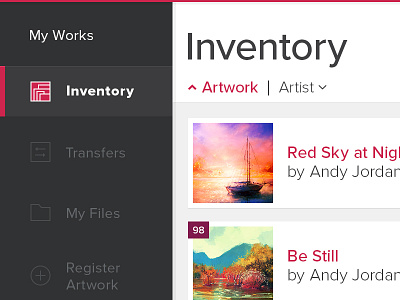Art Inventory app art ios iphone mobile navigation sidebar ui user interface