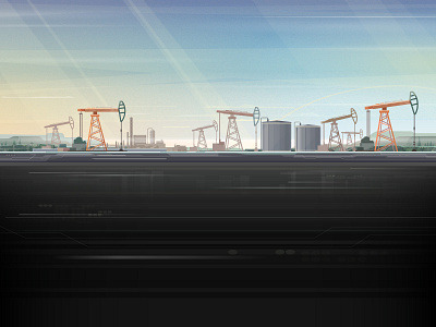 0il sea illustration industrial landscape morning oil vector web