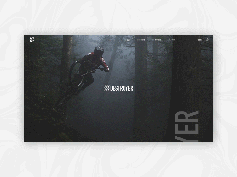 Destroyer Interactive Landing Page animation bike design destroyer ecommerce interactive lifestyle skate snow typography ui ux web website