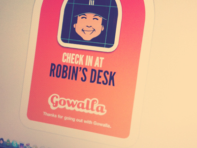 Check in at Robin's desk checkin desktop gowalla illustration orange stickers wallpaper