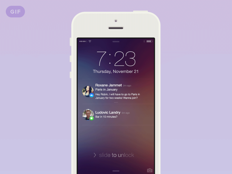 [GIF] iOS7 Notifications tweak animated animation apple gif ios7 iphone lockscreen mail message notifications swipe