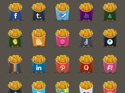 The pack is ready! fries icons illustration network pack set social