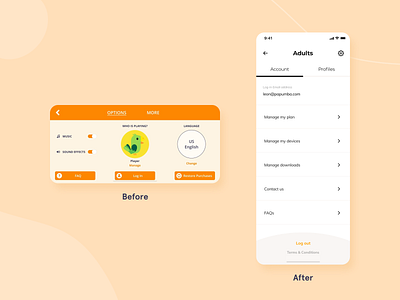 Papumba Adults Menu Redesign app before and after branding children clean design improvements menu minimal options product design redesign ui