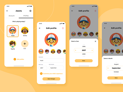 Edit Profile branding children design editing illustration menu picker product design profile profiles rounded selector ui ux