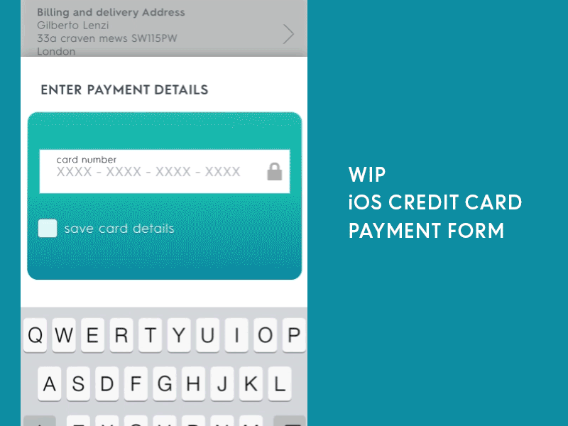 Credit Card Payment Form checkout credit card form ios keynote m-commerce mobile notonthehighstreet prototype ui ui gif