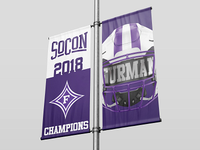 Furman University Football Pole Banner branding environment design graphic design