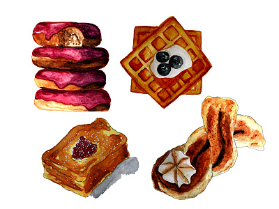 Pastry illustration aquarell bakery donut food illustration painting pastry waffle watercolor watercolor illustration