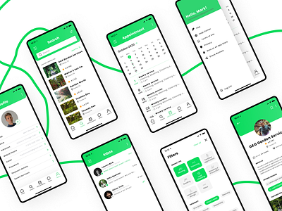 Garden Service booking app concept appointments booking app filter garden green ios list menu minimalistic mow service