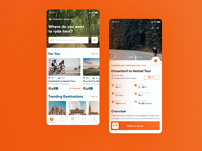 Bike tour app concept active bike card details cycling explore home map nature sport