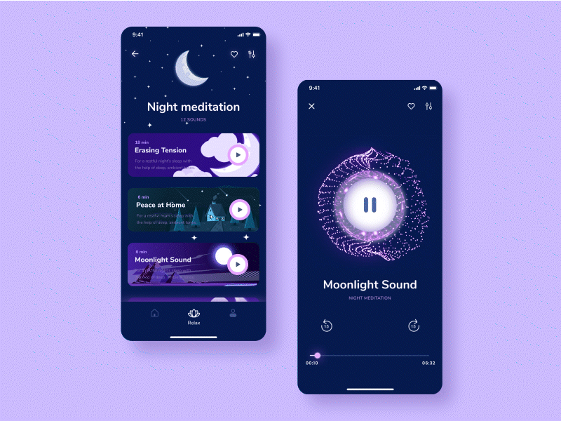 Meditation app concept 3d aftereffect animation blender blender3d dark meditation motion motion graphics player relax