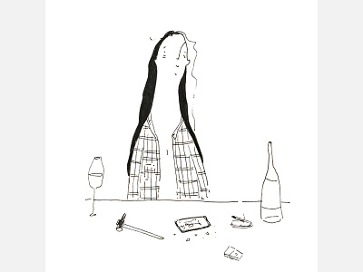 A Night In breakdown doodle illustration ink drawing lady pen drawing sketch smoking wine