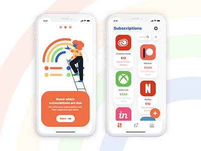 Subscription Reminder App app colorful design design flat layout minimal typography ui ui ux ui design uidesign uiillustration uiinspiration uiinspirations uiux ux