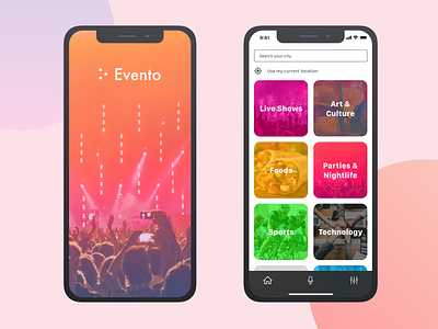 'Evento' Event booking App clean app design clean ui design event app event booking app illustration ios 11 ios app mobile app music app sketch app