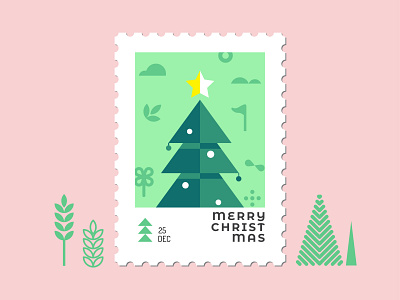 Christmas tree stamp in Flat design background christmas christmas card christmas tree colorful community concept conceptual design flat logo pastel stamp