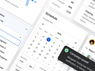 Gem design team work calendar design system dropdown menus picker product design toast