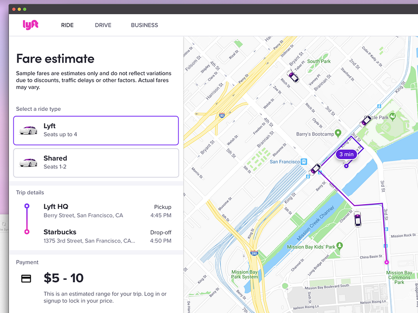 Lyft ride estimate by Tanner Christensen on Dribbble