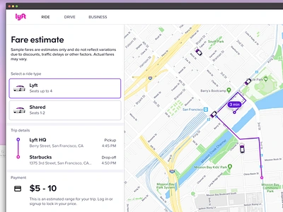 Lyft ride estimate framer framer x framerx interactive lyft map mapping progressive web app prototype ride sharing rideshare ridesharing route routes web web app web application web interface web interfaces website