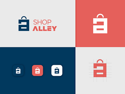 Shop Alley app icons bag brand logo combonation mark concept creative graphic design graphics grids illustration logo mark logodesign minimal presentation shop symbol vector