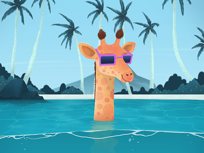 Giraffe Went Swimming art illustration